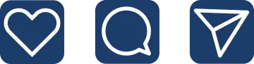 social media icons of heart, comment, and send button